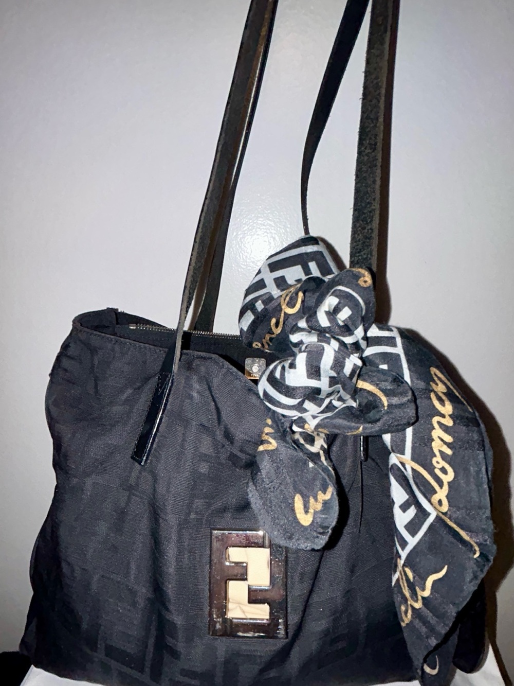 Fendi Vintage Zucca FF Canvas Tote, with Authentic Vintage Fendi Scarf